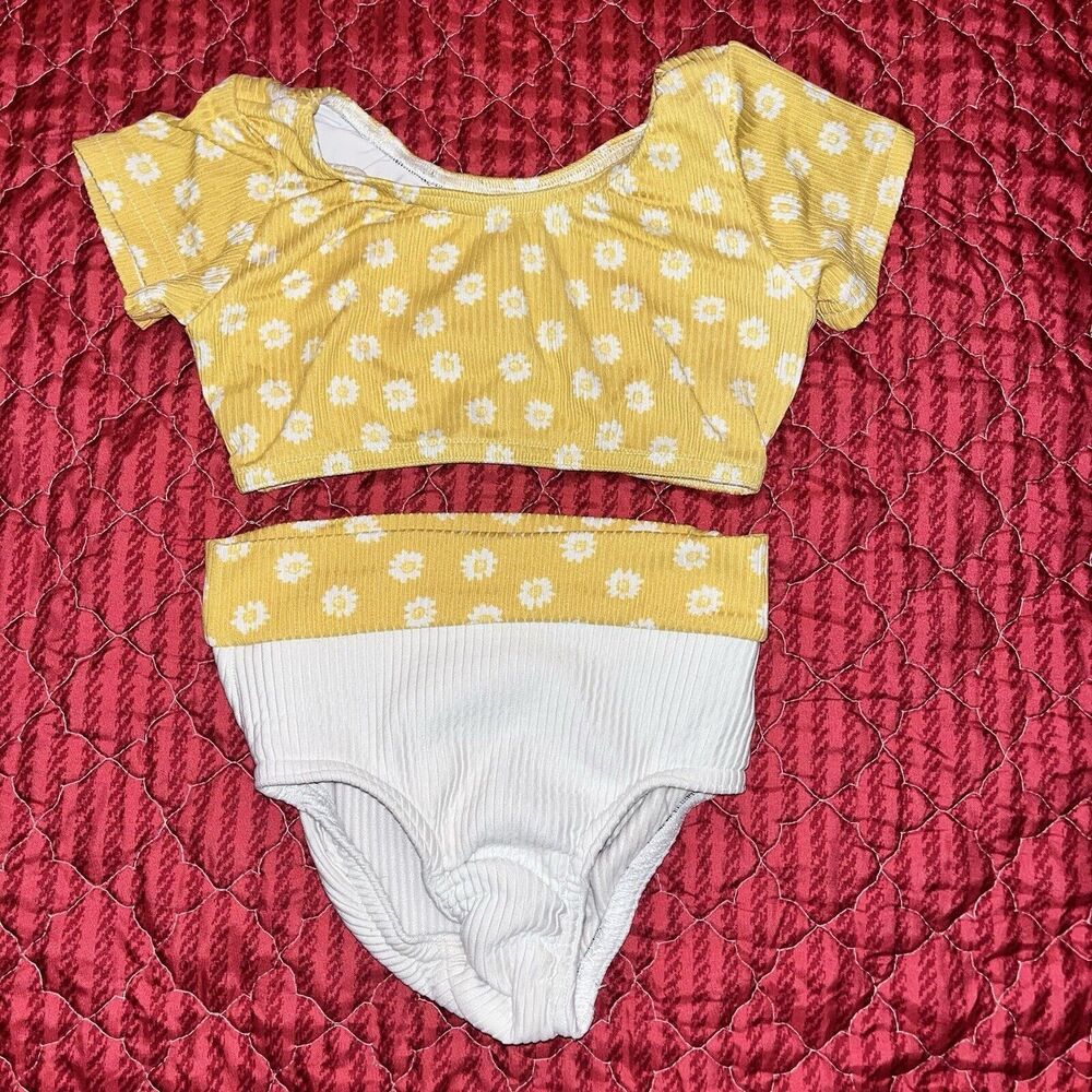 Elliewear Dance Convention Outfit Yellow/Cream Daisy Two Piece Child XS 2-4